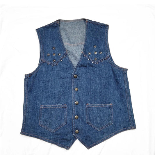Vintage 90s blue denim star studded waistcoat vest, button down vest