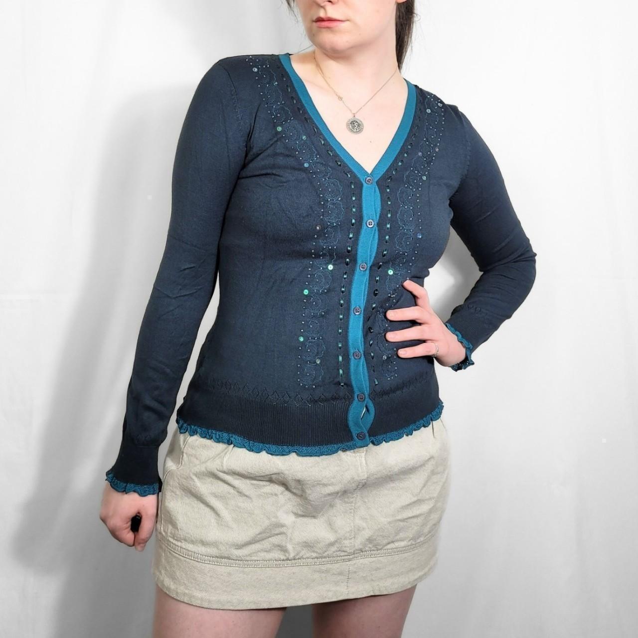 Laura Ashley Y2K Turquoise Knit Cardigan