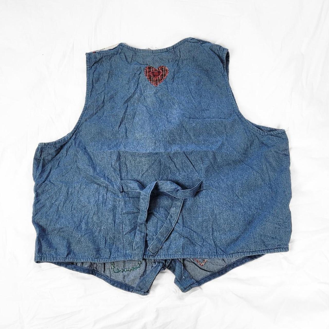 Vintage 90s Patchwork Embroidered Denim Waistcoat – Heart Detail