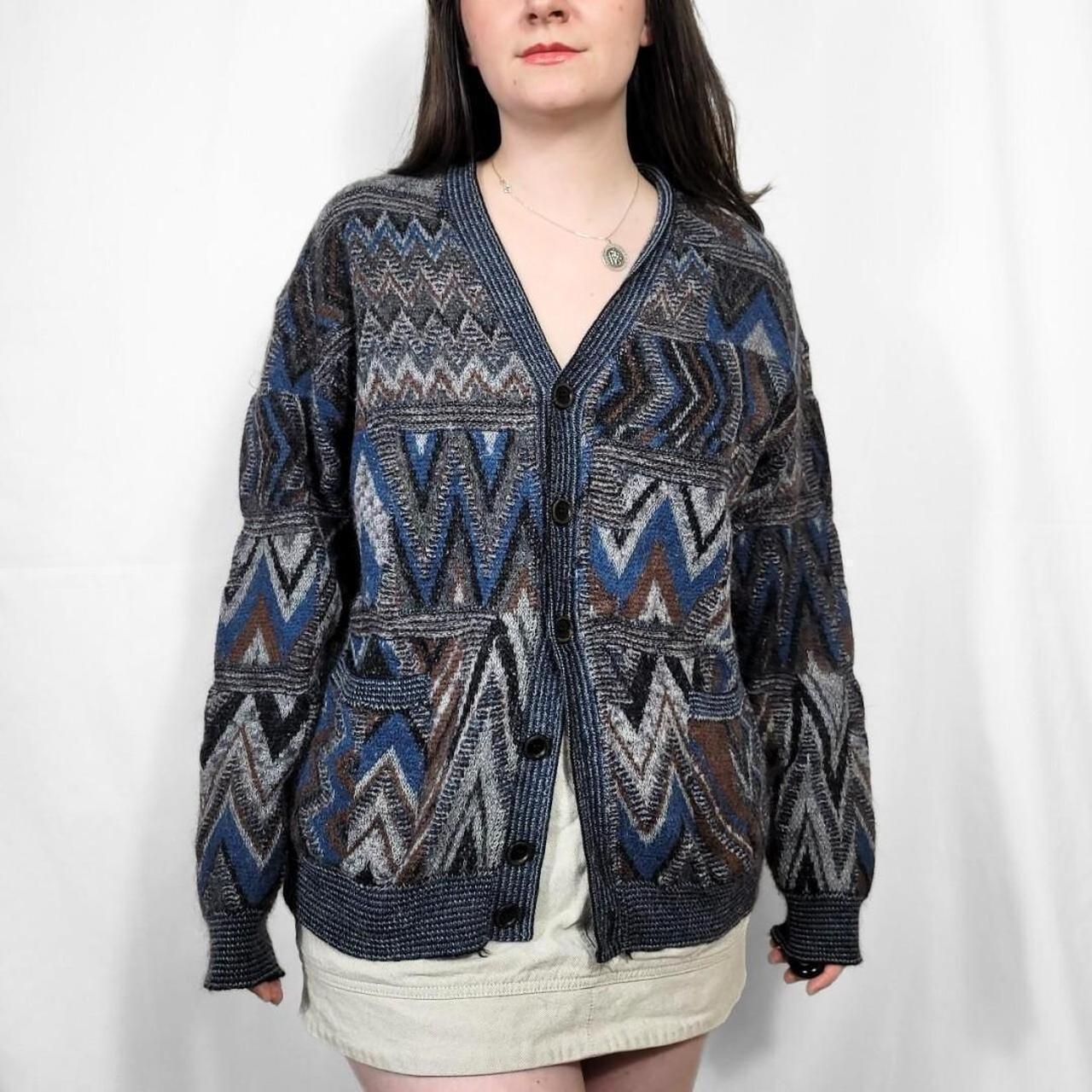 Vintage 80s Grunge Pattern Knitted Cardigan