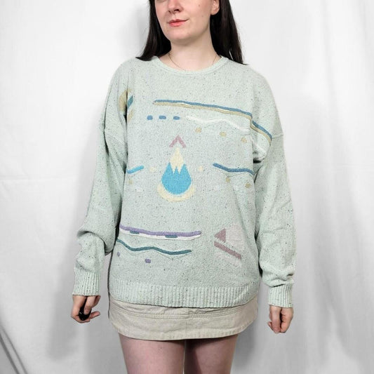 Vintage 80s Multi-Coloured Funky Pattern Knit Jumper