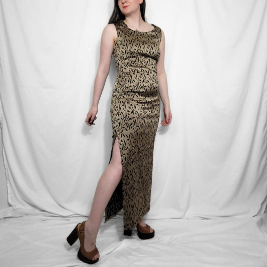 Vintage 90s Gold Floral Sleeveless Maxi Dress