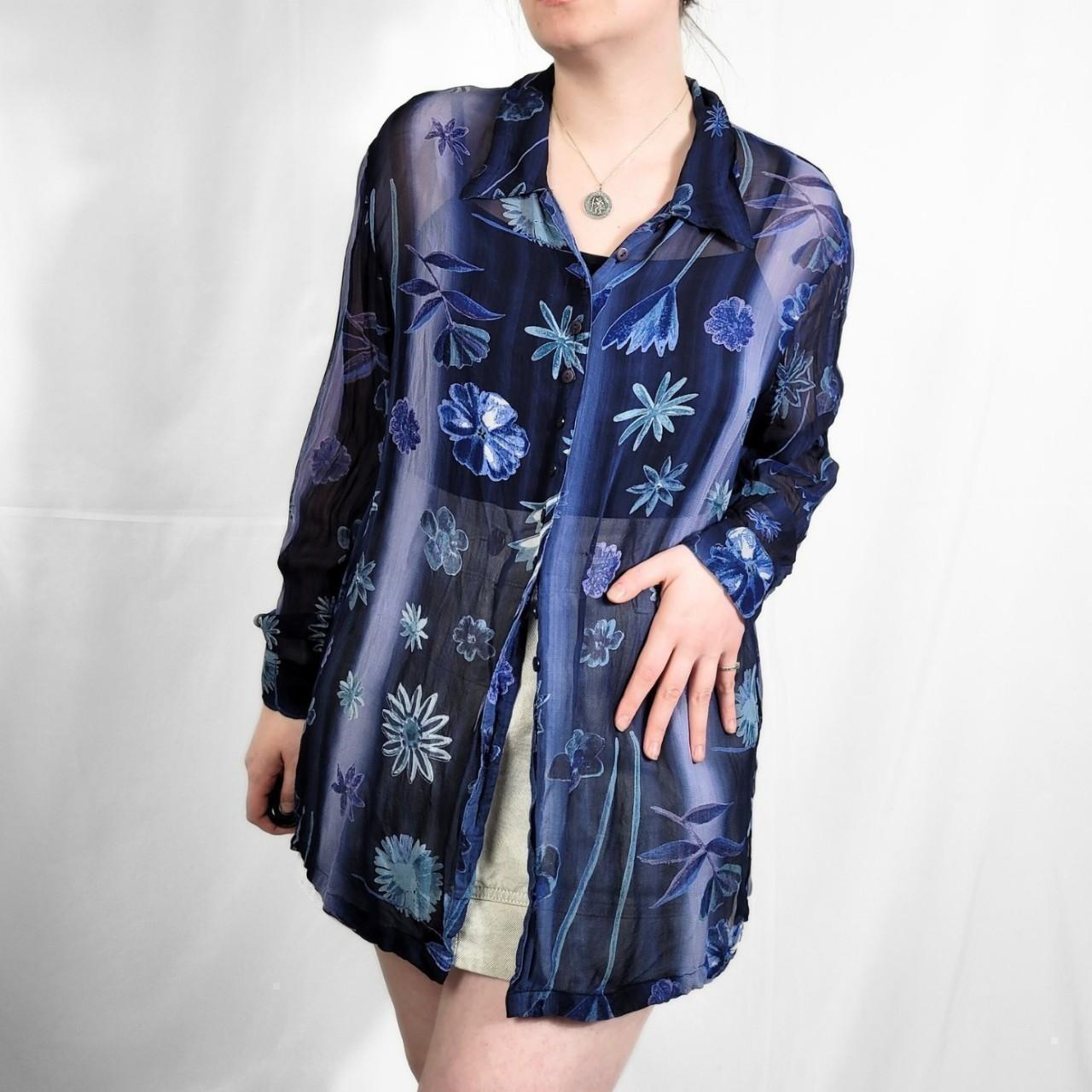Y2K Blue Floral Sheer Blouse – Monsoon, Size M