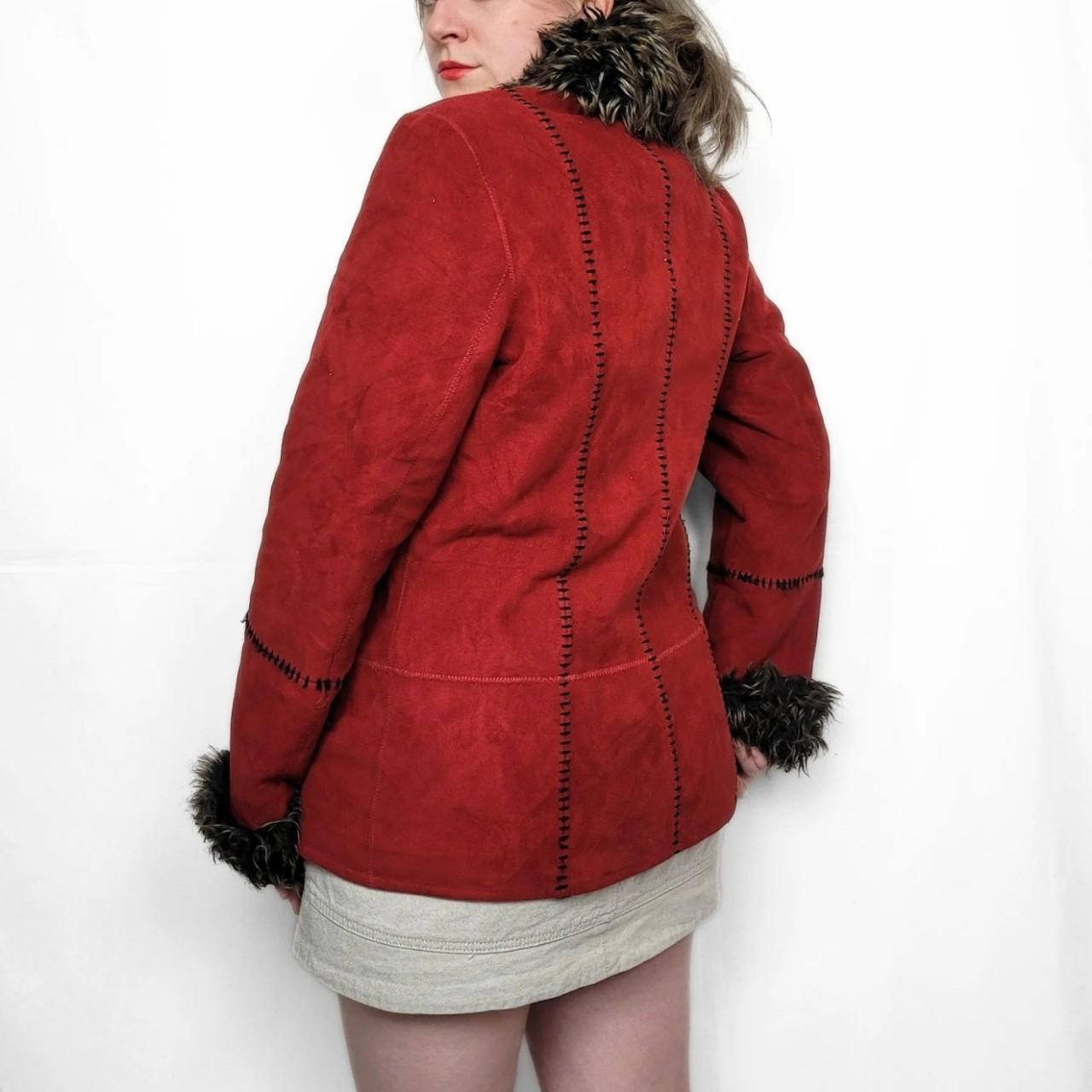 Vintage Y2K Red Faux Fur Suede Afghan Jacket