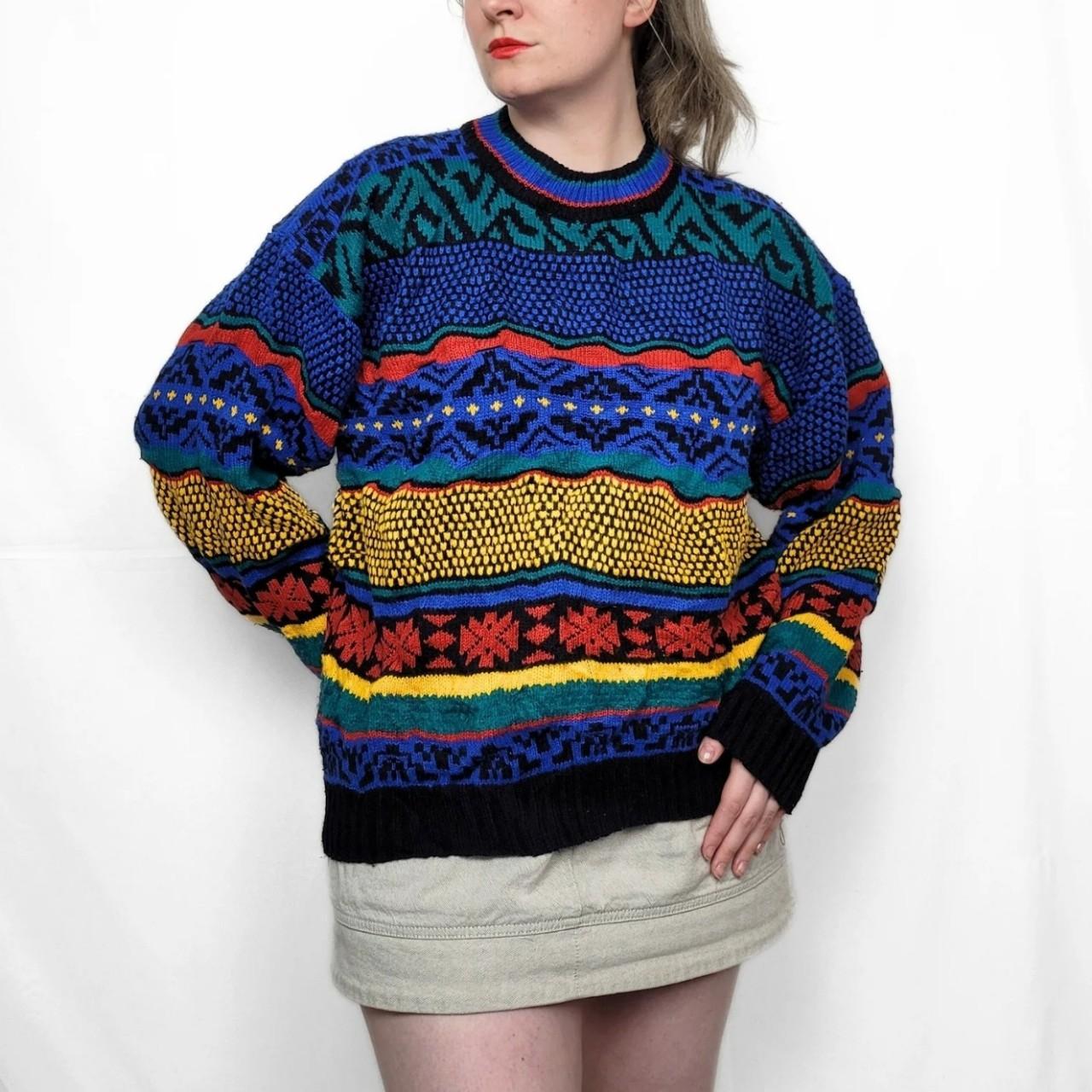 Vintage 90s Multi-coloured Funky Pattern Knitted Jumper