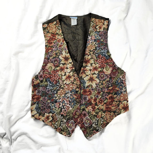 Vintage 90s floral tapestry vest – boho festival style