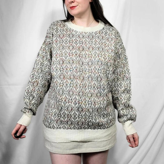 Vintage 80s Cream Pattern Knit Jumper