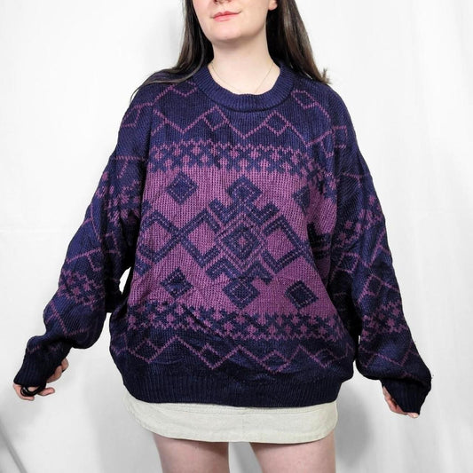 Vintage 80s Purple Funky Knit Jumper - St Michael