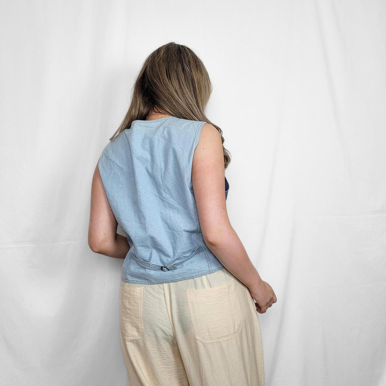 Vintage 90s Light Blue Embroidered Button Down Waistcoat