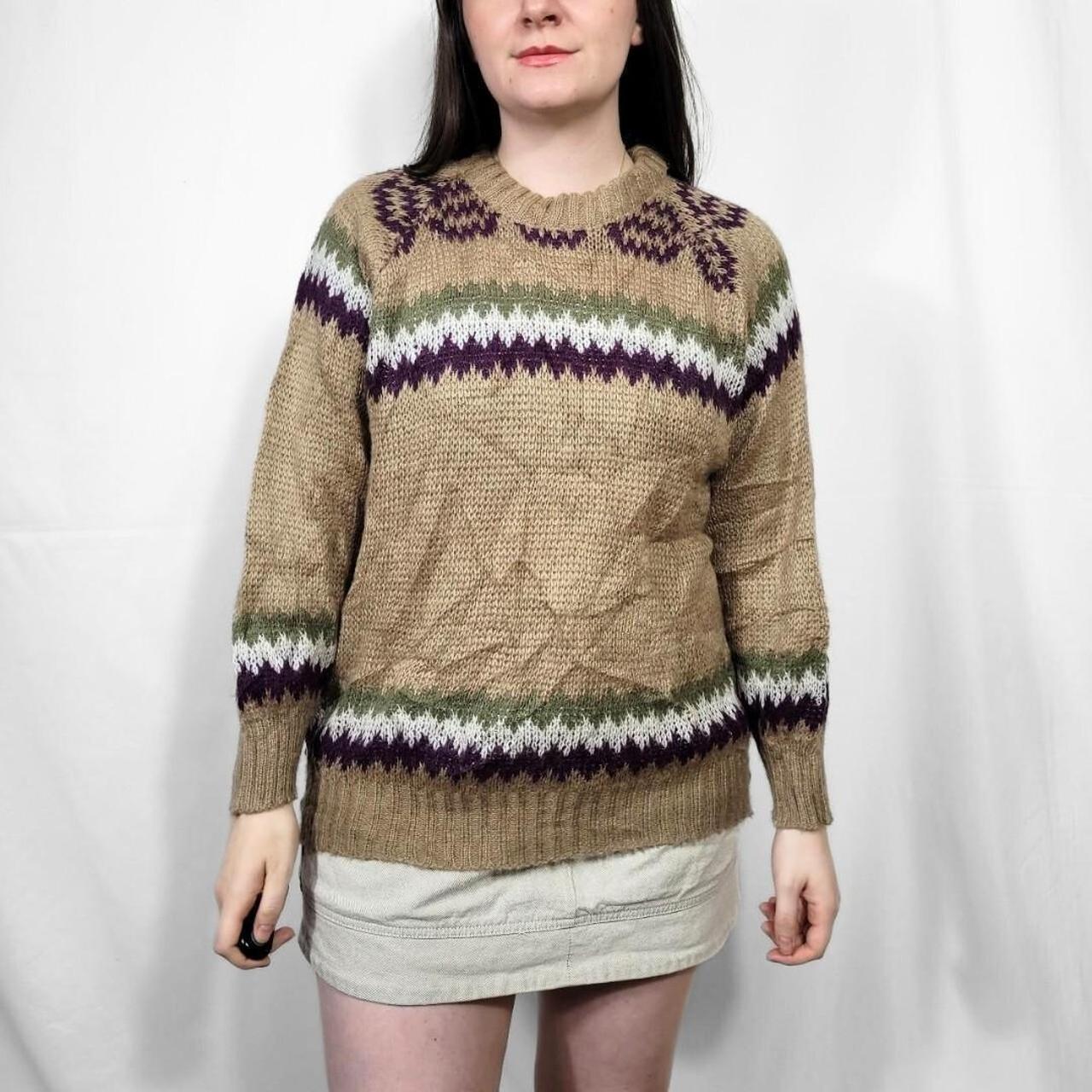 Vintage 90s Brown Ethnic Pattern Knitted Jumper