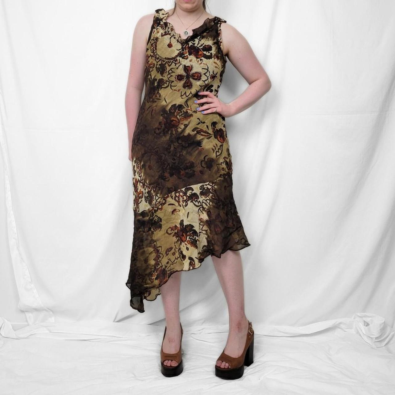 Vintage Y2K Brown & Cream Floral Boho Sheer Maxi Dress – Made in Italy