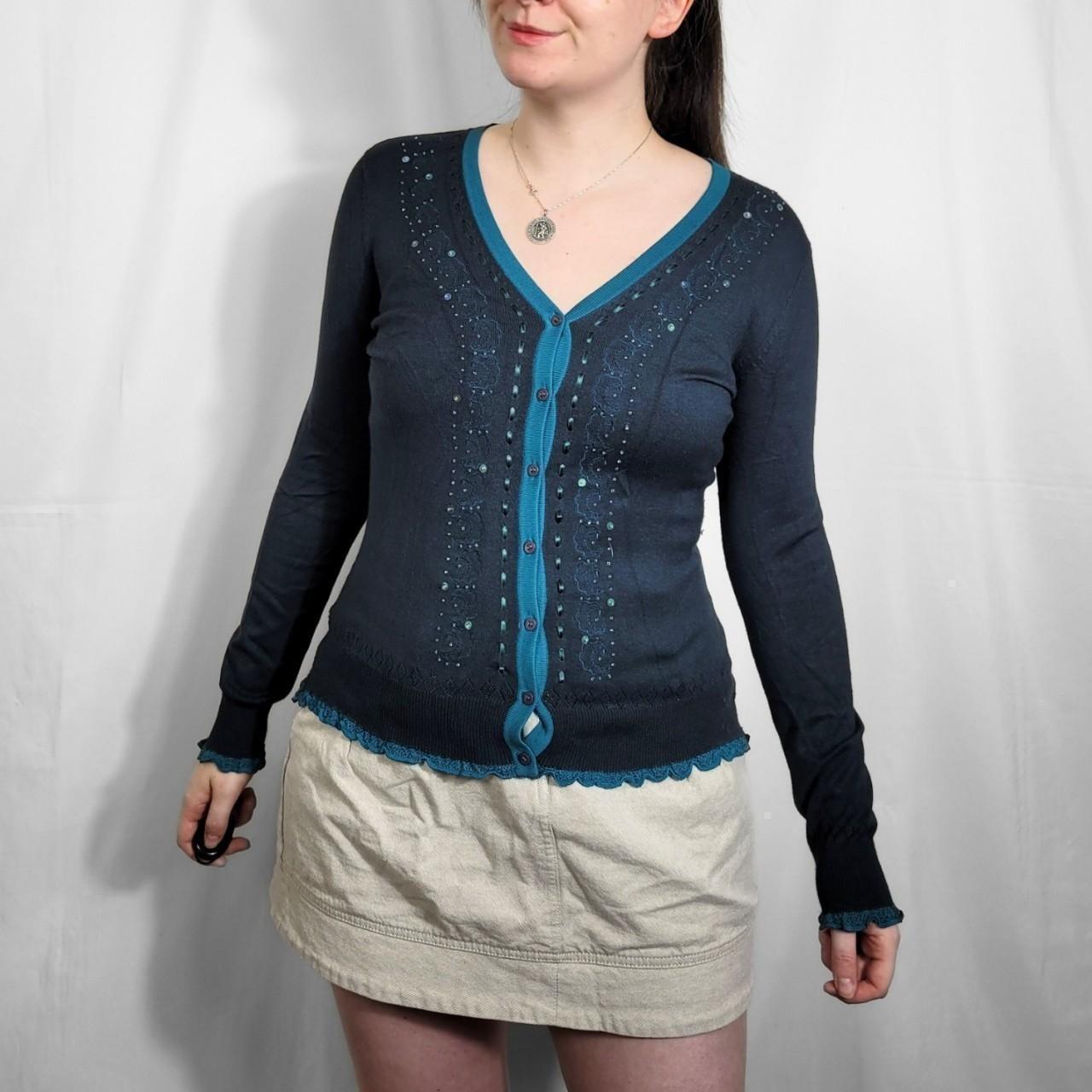 Laura Ashley Y2K Turquoise Knit Cardigan