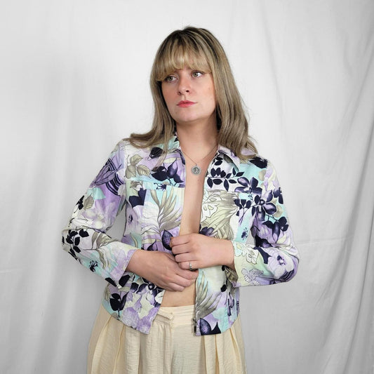 Vintage Y2K Floral Print Zip-Up Jacket