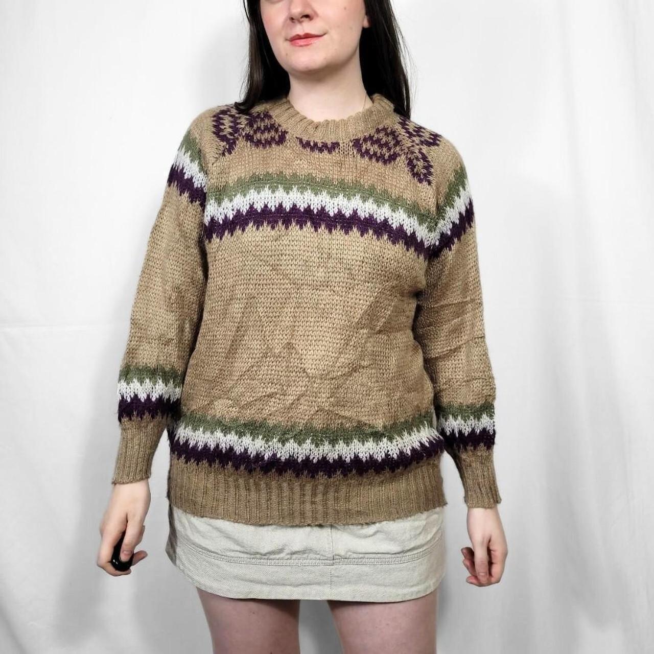 Vintage 90s Brown Ethnic Pattern Knitted Jumper
