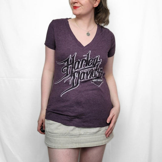 Vintage Y2K Harley Davidson Purple Graphic Print T-Shirt