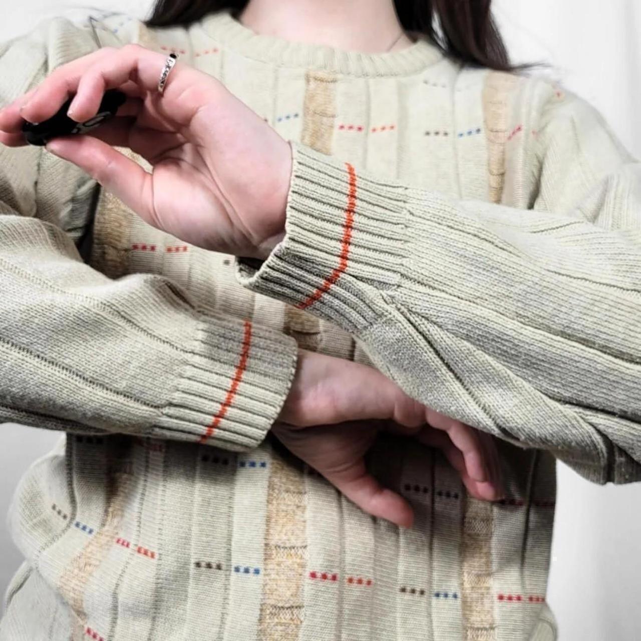 Vintage 90s Beige Checked Pattern Knit Jumper