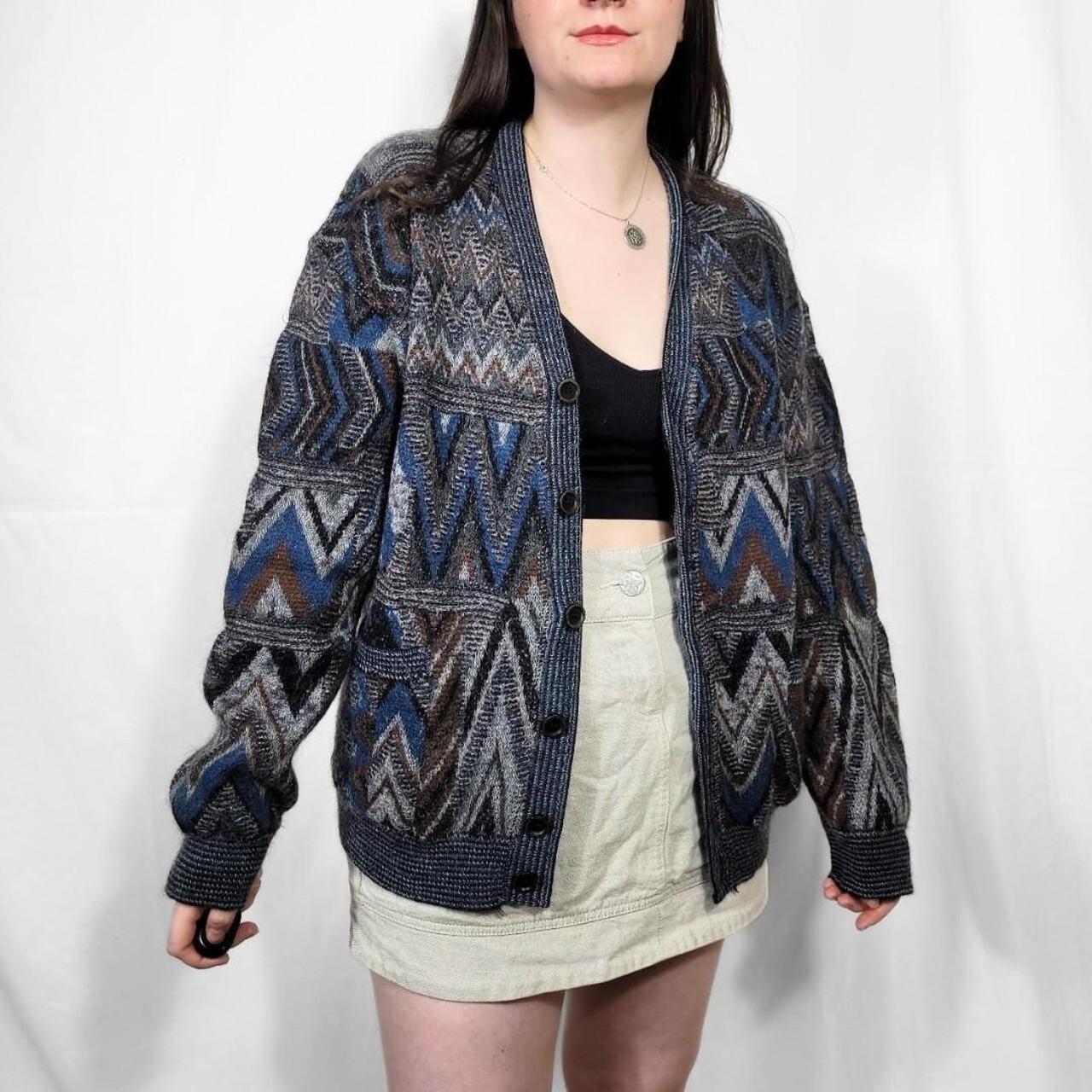 Vintage 80s Grunge Pattern Knitted Cardigan
