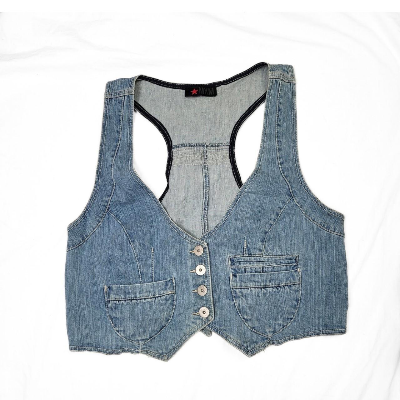Vintage Y2K Light Blue Denim Western Waistcoat