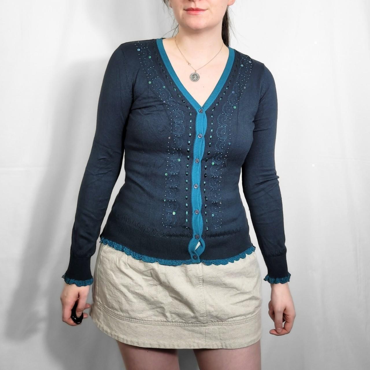 Laura Ashley Y2K Turquoise Knit Cardigan