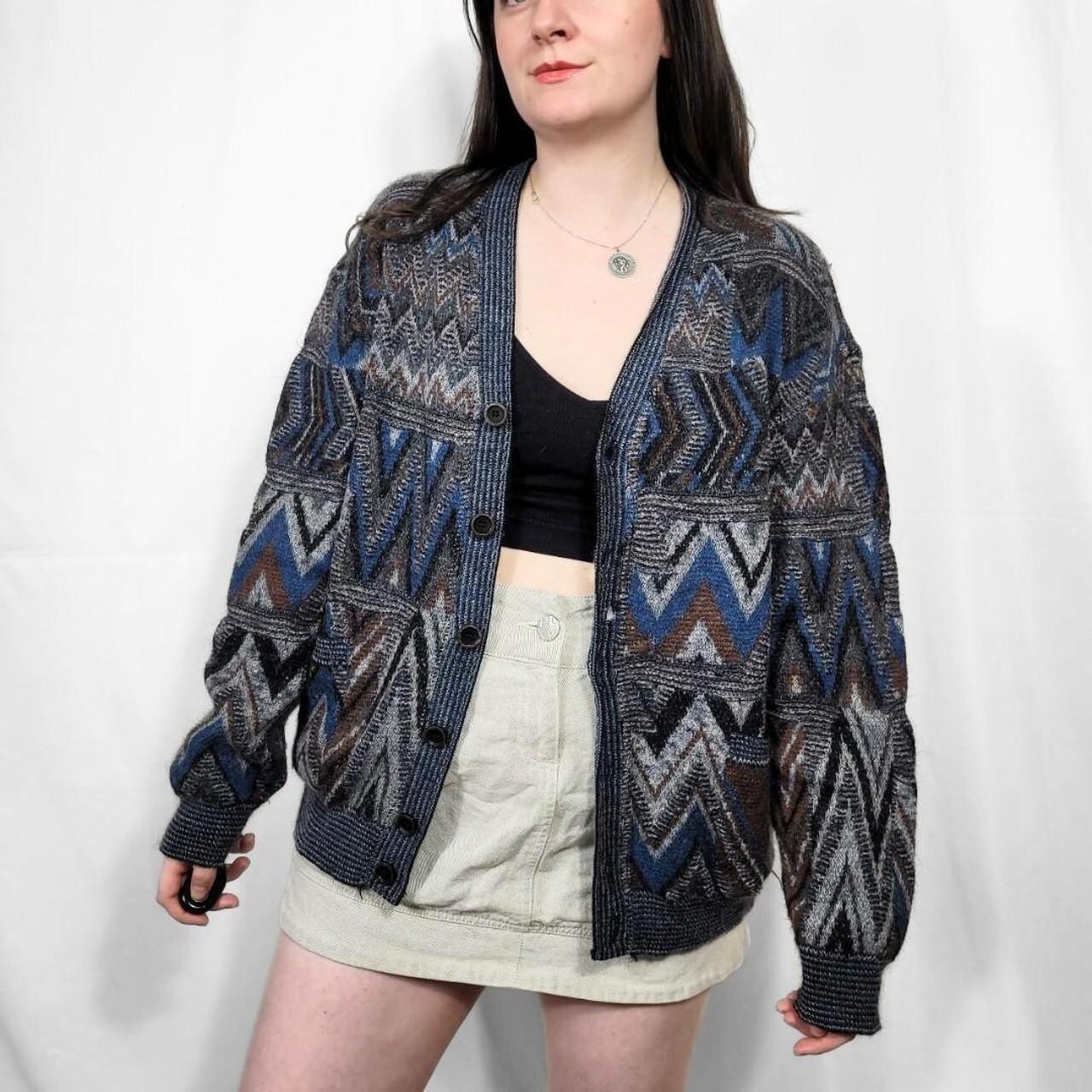 Vintage 80s Grunge Pattern Knitted Cardigan