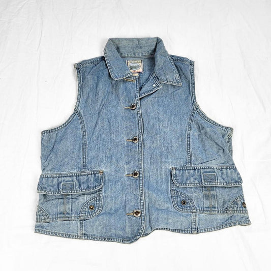 Vintage 90s Denim Waistcoat with Collar & Button-Down Front – Western Shirt Vibes