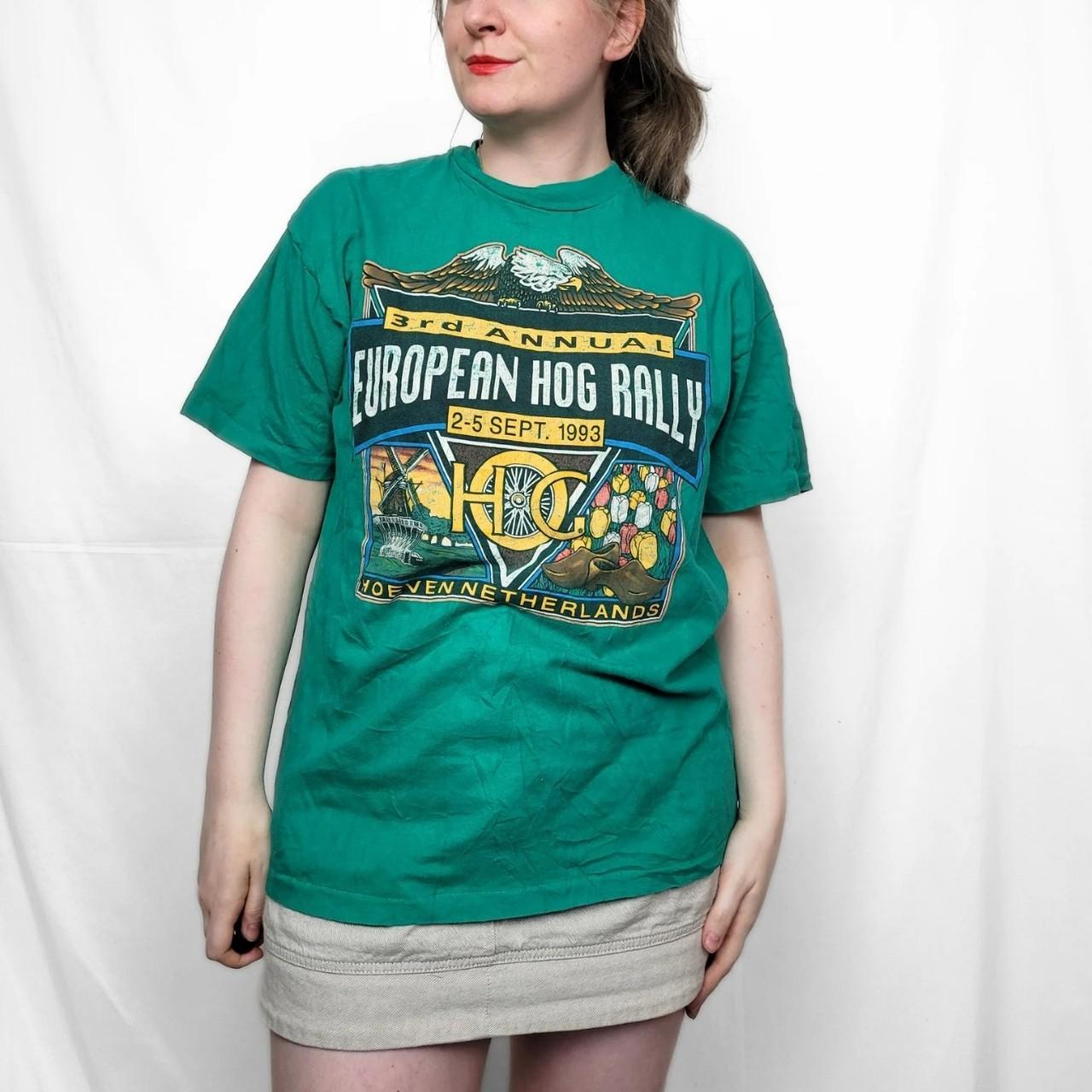 Vintage Harley Davidson Green 1993 European Hog Rally T Shirt