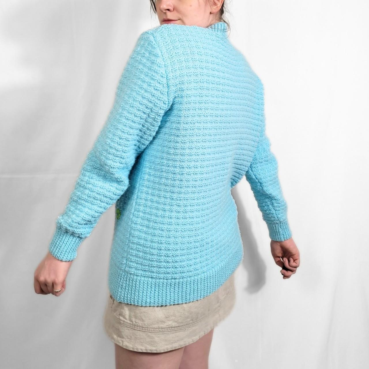 Vintage 70s Light Blue Floral Knitted Jumper