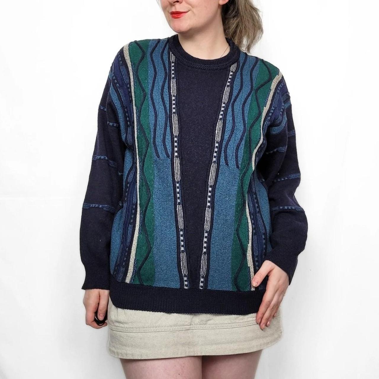 Vintage 90s Navy Blue Coogi Style Sweater With Geometric Pattern Knitwear