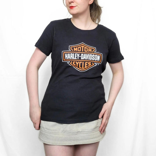 Vintage Y2K Harley Daivdson Orange & Black Graphic T Shirt