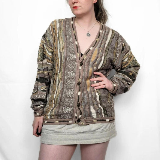 Vintage 90s Brown Coogi Style Knitted Cardigan