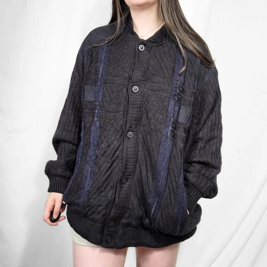 Vintage 90s Black Grunge Textured Knit Cardigan
