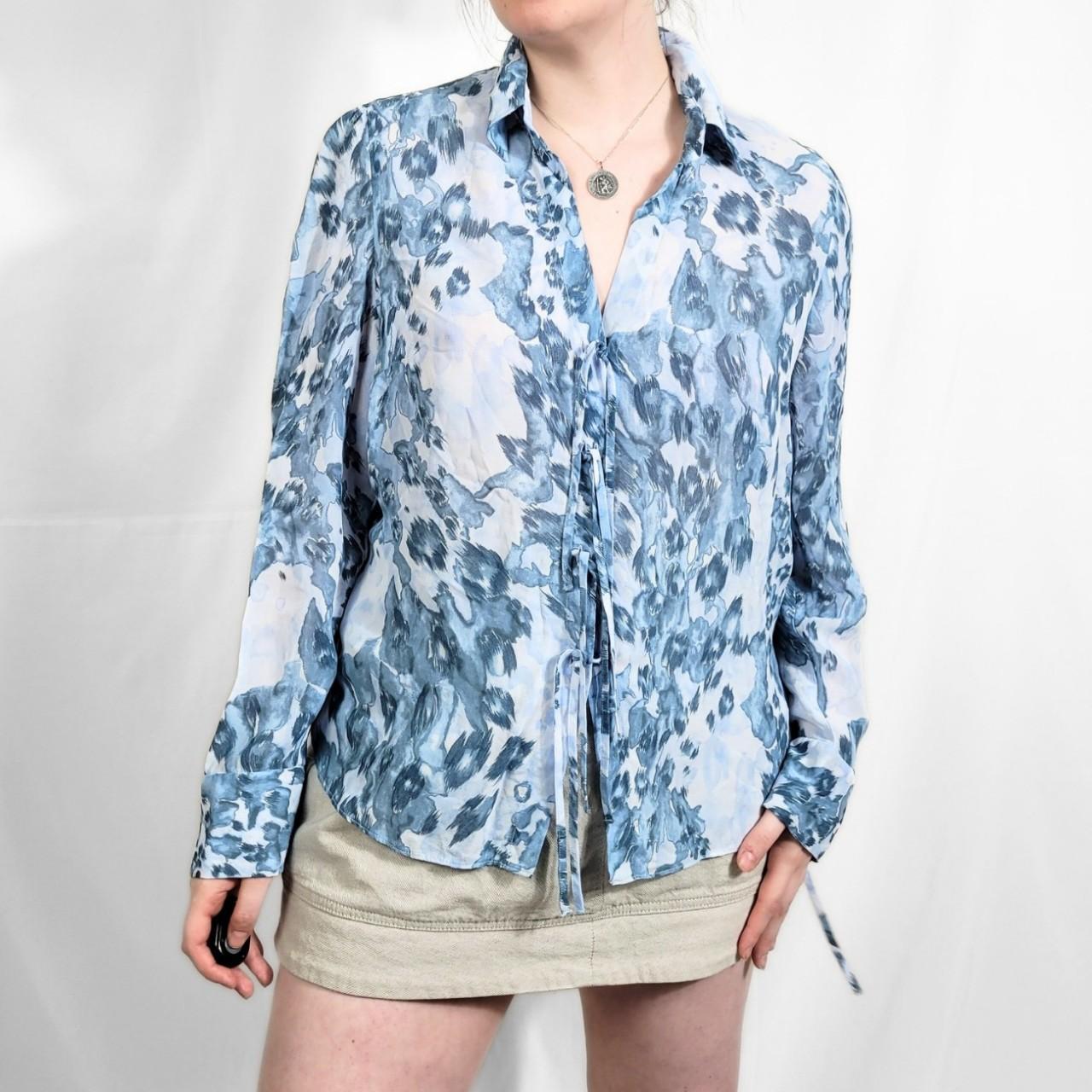 Vintage Y2K Light Blue Floral Print Sheer Blouse – Per Una