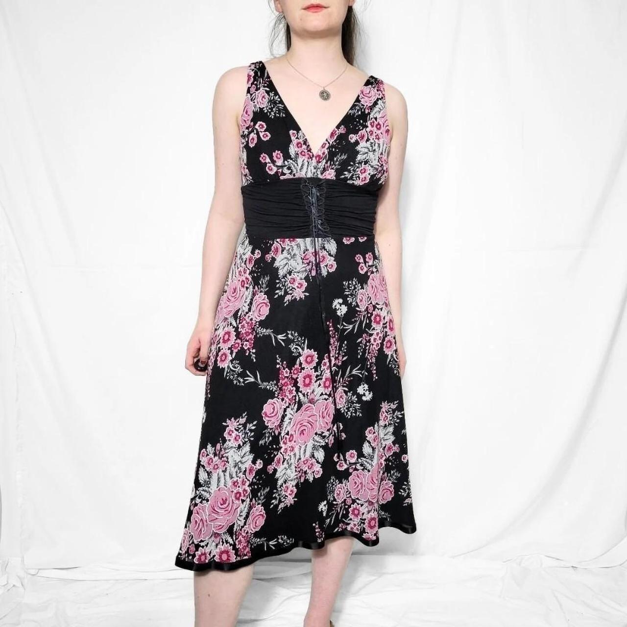 Vintage Y2K Black & Pink Floral Corset Dress