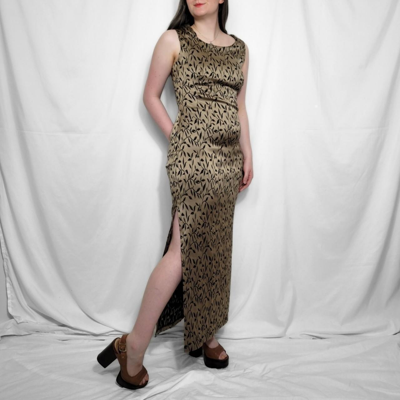 Vintage 90s Gold Floral Sleeveless Maxi Dress