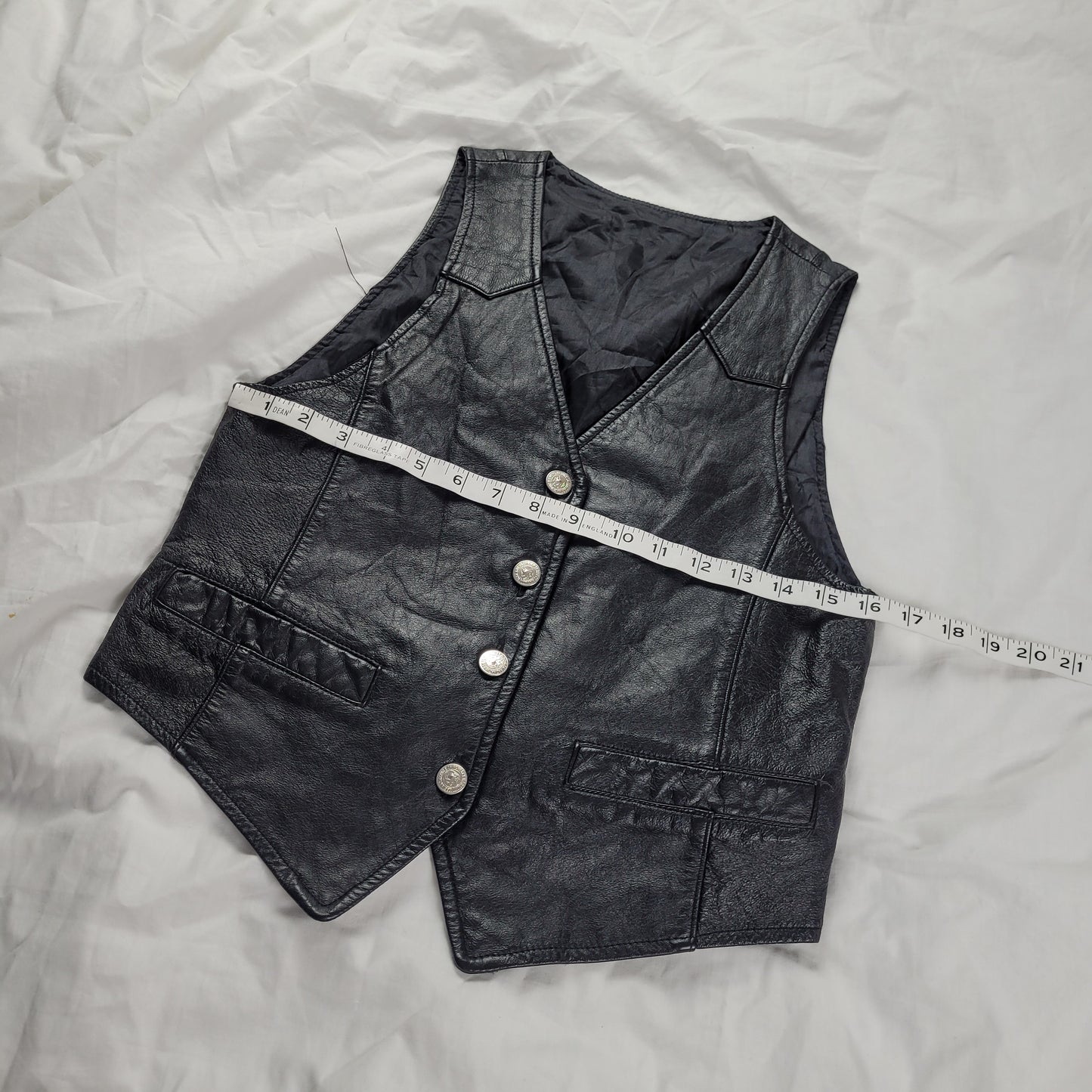 Vintage Black Leather Vest Waistcoat Biker 90s Grunge Y2K Rocker