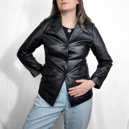 Vintage 90s Black Leather Blazer Jacket