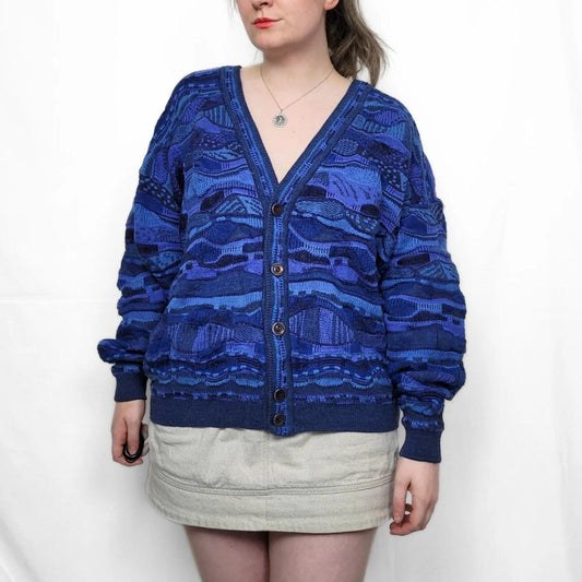 Vintage 90s Blue Coogi Style Knitted Cardigan