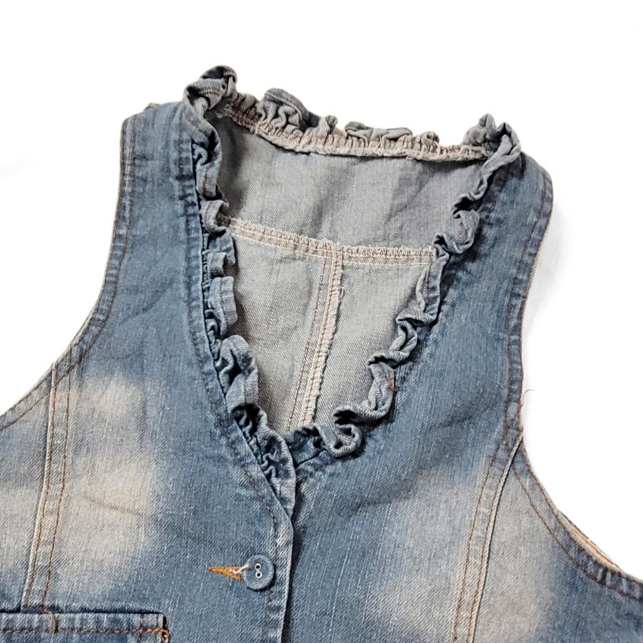 Vintage Y2K Light Blue Ruffle Denim Waistcoat / Vest