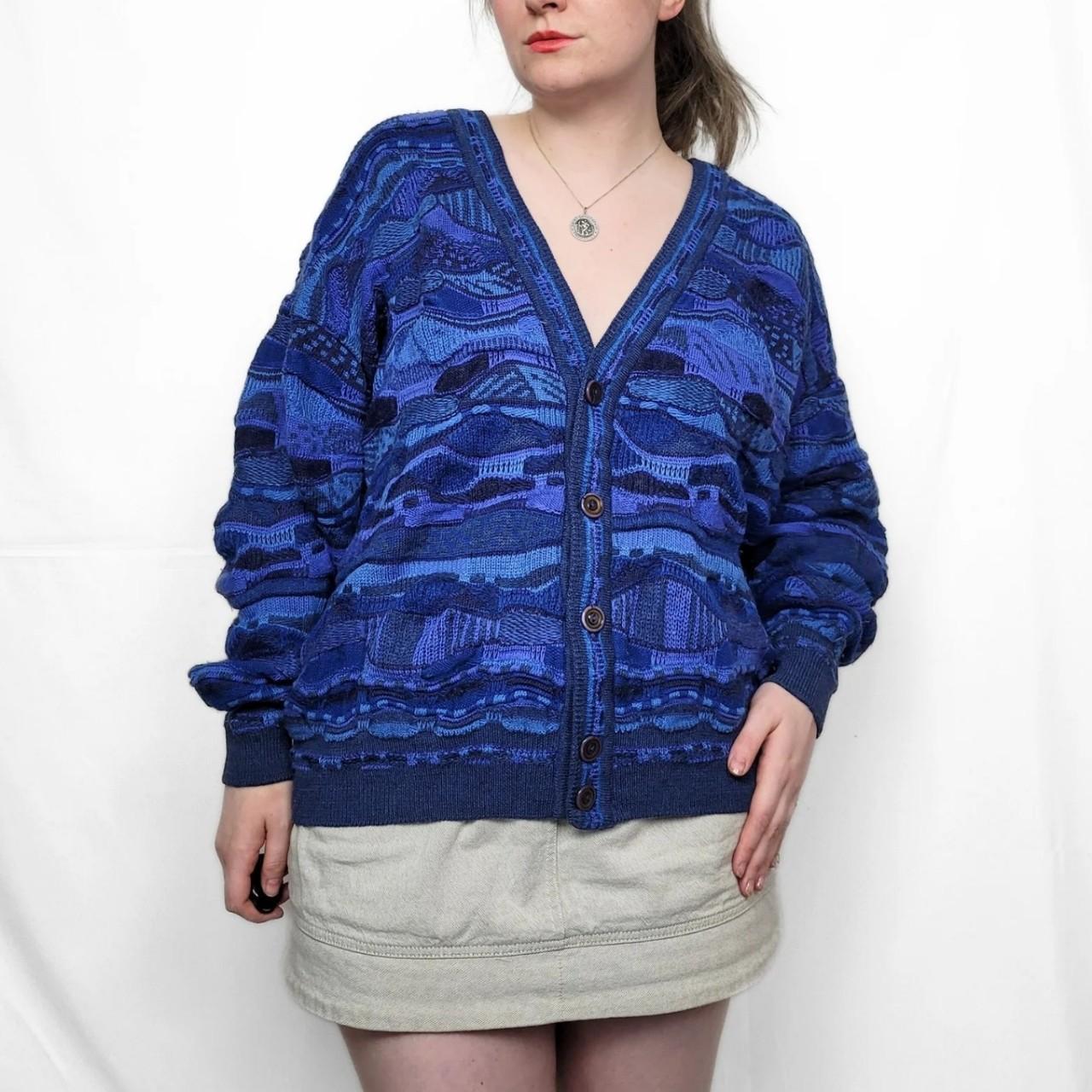 Vintage 90s Blue Coogi Style Knitted Cardigan