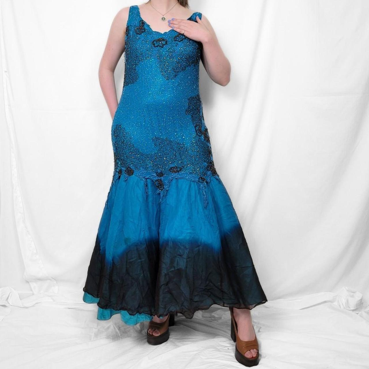 Vintage Y2K Blue & Black Ombre Lace Maxi Dress – Fairytale Fantasy